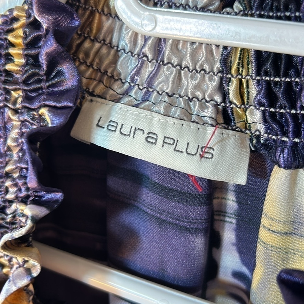 Laura Plus Size 22 Purple Gold Plaid Sleeveless Satin Blouse - Picture 3 of 5